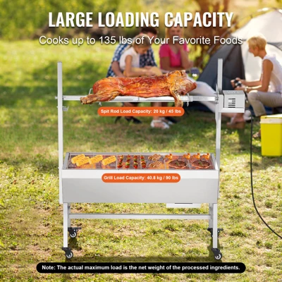 VEVOR Upgrade Rotisserie Grill, 35 Inch 90 Lbs Capacity, BBQ Whole Pig Lamb Goat Charcoal Spit Grill, Electric 42W Motor Stainless Steel, Silver 3 VEVOR Upgrade Rotisserie Grill, 35 Inch 90 Lbs Capacity, BBQ Whole Pig Lamb Goat Charcoal Spit Grill, Electric 42W Motor Stainless Steel, Silver - Image 3