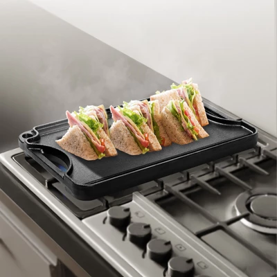 VEVOR Reversible Grill/Griddle, 14x8.5 Inch Pre-Seasoned Cast Iron Griddle, Portable Rectangular Pan With Handle, Family Cookware, Black 1 VEVOR Reversible Grill/Griddle, 14x8.5 Inch Pre-Seasoned Cast Iron Griddle, Portable Rectangular Pan With Handle, Family Cookware, Black