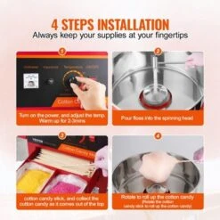 VEVOR Electric Cotton Candy Machine With Cart, 1000W Commercial Candy Floss Maker With Stainless Steel Bowl, Sugar Scoop And Drawer,Red -Vevor GUEST 01be0db3 d7c0 400d b7ca 6a6823f65778