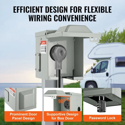 VEVOR 30 Amp RV Power Outlet Box, 125/250 Volt, Enclosed Lockable Outdoor RV Receptacle Box, NEMA TT-30R Weatherproof Electrical Panel, Gray 3 VEVOR 30 Amp RV Power Outlet Box, 125/250 Volt, Enclosed Lockable Outdoor RV Receptacle Box, NEMA TT-30R Weatherproof Electrical Panel, Gray - Image 3
