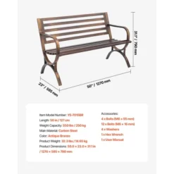 VEVOR Outdoor Bench, 50 Inch, Carbon Steel Metal Frame With Slatted Pattern Backrest And Round Edge Armrests, Weatherproof, Antique Bronze 14 VEVOR Outdoor Bench, 50 Inch, Carbon Steel Metal Frame With Slatted Pattern Backrest And Round Edge Armrests, Weatherproof, Antique Bronze -Vevor GUEST 022388de a418 439f bcb6 8d0087c84e2d