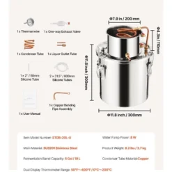 VEVOR Alcohol Still, 5 Gal / 19 L Stainless Steel Water Alcohol Distiller With Copper Coil, Home Brewing Refining Fermentation Kit, Silver -Vevor GUEST 028753eb 537a 4fa9 959d 40b684614a13