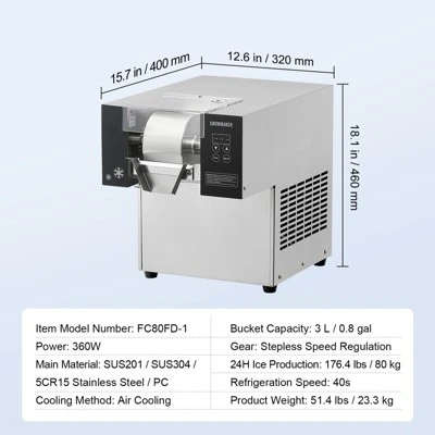 VEVOR Commercial Snowflake Ice Machine, 176.4LBS/24H Snowflake Ice Maker, Stainless Steel Ice Shaver Machine, Electric Snow Cone Maker, Silver 7 VEVOR Commercial Snowflake Ice Machine, 176.4LBS/24H Snowflake Ice Maker, Stainless Steel Ice Shaver Machine, Electric Snow Cone Maker, Silver - Image 7