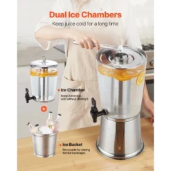 VEVOR Beverage Dispenser, 2.1 Gallon Drink Dispenser For Parties, Stainless Steel + Plastic Juice Dispensers With Spigot Ice Chamber, Silver -Vevor GUEST 02c178b4 3eff 45f6 ac4e e69a0137c2de