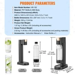 VEVOR Sparkling Water Maker, Soda Maker Machine For Home Carbonating, Seltzer Water Starter Kit With BPA Free 1L PET Bottle, Compatible, Black -Vevor GUEST 02d476bf 79e1 4fe7 a477 5e92700b3ed0