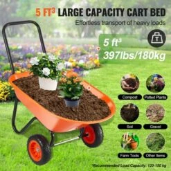 VEVOR Wheelbarrow Cart, 5 Cu. Ft. Load & 397 Lbs Capacity, 2 Wheels Garden Dump Cart, Garden Wagon With Handle &  10"  Wide Track Wheels -Vevor GUEST 0346af93 08f7 4b97 927f 2ed61efefcbd