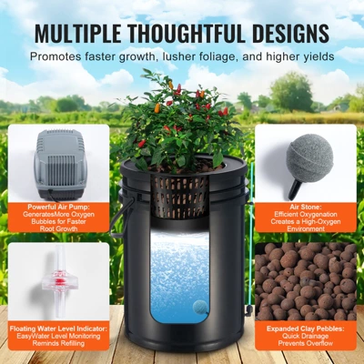 VEVOR DWC Hydroponics Grow System, Hydroponic Growing System With Top Drip Kit, Deep Water Culture 5-Gallon 4 Buckets, With Air Pump, Black 2 VEVOR DWC Hydroponics Grow System, Hydroponic Growing System With Top Drip Kit, Deep Water Culture 5-Gallon 4 Buckets, With Air Pump, Black - Image 2