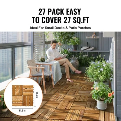 VEVOR Interlocking Deck Tiles Solid Wood, 27 Pack,12"x12" Waterproof Camphor Pine Wood Flooring All Weather Use, Patio Floor Decking Covering Tiles 2 VEVOR Interlocking Deck Tiles Solid Wood, 27 Pack,12"x12" Waterproof Camphor Pine Wood Flooring All Weather Use, Patio Floor Decking Covering Tiles - Image 2