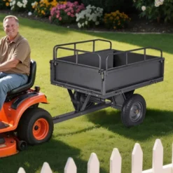 VEVOR Garden Utility Trailer, 10 Cu. Ft & 500lbs Capacity, ATV UTV Hauling Trailer, Tow Behind Steel Dump Cart With 14" Tires, Hand Pull, Black