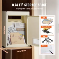 VEVOR Through The Wall Drop Box, Heavy Duty Steel Through The Wall Mailbox With 2.8-7.9" 13" Combination Lock, 12.5x6.3x16.9" Mail Drop Box, Beige -Vevor GUEST 05a69d05 e7cf 4bad 8e9e a8300b115f69