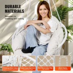 VEVOR Hanging Hammock Swing Chair, Macramé Hanging Chair With Cushion And Mounting Hardware, Cotton Rope Swing Chair, 264 Lbs Capacity, White -Vevor GUEST 05c12a89 dc57 40d3 b223 58d6366eb865