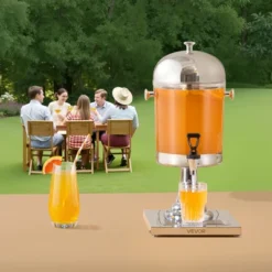 VEVOR Beverage Dispenser, 2.1 Gallon Drink Dispenser For Parties, Stainless Steel + Plastic Juice Dispensers With Spigot Ice Chamber Tray, Silver