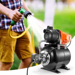 VEVOR 1 HP Shallow Well Pump With Pressure Tank, 1000 GPH/3700 L/H, 164 Ft Lift 20/40 PSI Pressure Switch, Orange&Black