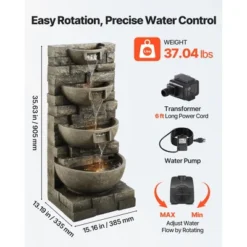 VEVOR Outdoor Water Fountain, 35.63 In Height Fountain And Waterfall, 4-Tier Floor Standing Cascading Fountains With Light And Pump, Gray 10 VEVOR Outdoor Water Fountain, 35.63 In Height Fountain And Waterfall, 4-Tier Floor Standing Cascading Fountains With Light And Pump, Gray -Vevor GUEST 06989e7a 2343 46c6 bd01 7661fa60fef4