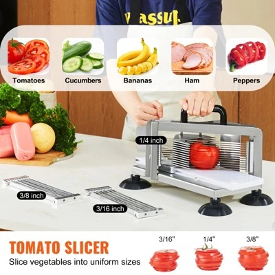 VEVOR Commercial Tomato Slicer, 1/4"+3/8"+3/16" Tomato Cutter Slicer, Stainless Steel Heavy Duty Tomato Slicer Machine, Manual Tomato Slicer 2 VEVOR Commercial Tomato Slicer, 1/4"+3/8"+3/16" Tomato Cutter Slicer, Stainless Steel Heavy Duty Tomato Slicer Machine, Manual Tomato Slicer - Image 2