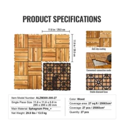 VEVOR Interlocking Deck Tiles Solid Wood, 27 Pack,12"x12" Waterproof Camphor Pine Wood Flooring All Weather Use, Patio Floor Decking Covering Tiles 14 VEVOR Interlocking Deck Tiles Solid Wood, 27 Pack,12"x12" Waterproof Camphor Pine Wood Flooring All Weather Use, Patio Floor Decking Covering Tiles -Vevor GUEST 06c094de 8617 4d4c becc 2668646d6483