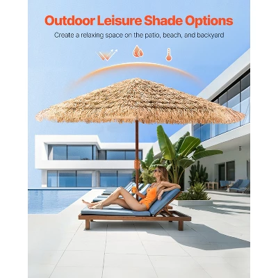 VEVOR Tiki Umbrella, 9 Ft Thatched Patio Umbrella With Tilt, Hawaiian Style Beach Parasol With Durable PP Thatch And 8 Metal Ribs, Original Color 2 VEVOR Tiki Umbrella, 9 Ft Thatched Patio Umbrella With Tilt, Hawaiian Style Beach Parasol With Durable PP Thatch And 8 Metal Ribs, Original Color - Image 2