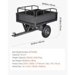 VEVOR Garden Utility Trailer, 10 Cu. Ft & 500lbs Capacity, ATV UTV Hauling Trailer, Tow Behind Steel Dump Cart With 14" Tires, Hand Pull, Black -Vevor GUEST 0764ba3d ddb5 421d 8741 50308f0e102b
