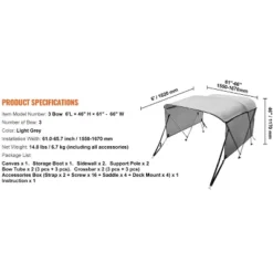 VEVOR 3 Bow Bimini Top Boat Cover, Detachable Mesh Sidewalls, 600D Polyester Canopy With 1" Aluminum Alloy Frame -Vevor GUEST 07932b1a 6e1e 4c00 9f9f 3a41db77b7b2