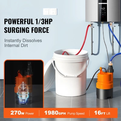 VEVOR Tankless Water Heater Flushing Kit, Includes Efficient Pump & 5 Gallon Pail & 2 Hoses & Descaling Powder, Orange 6 VEVOR Tankless Water Heater Flushing Kit, Includes Efficient Pump & 5 Gallon Pail & 2 Hoses & Descaling Powder, Orange - Image 6