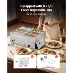 VEVOR Commercial Food Warmer, 1500W Electric Stainless Steel Steam Food Warmer With Lid, 6-Pan Fast Heating Countertop Buffet Bain Marie, Silver -Vevor GUEST 087284d3 ff23 4910 9cfa 0c682435a43c