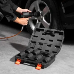 VEVOR Axle Nut Impact Socket Set,1/2" Drive Deep 6-Point 8-Piece SAE Spindle Nut Socket Set,CR-MO Heat Treated Large Socket Set Black