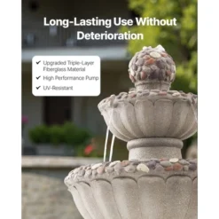 VEVOR Outdoor Water Fountain, 36.5 In Height Fountain And Waterfall, 2-Tier Floor Standing Rock Base Style Fiberglass And Resin Fountains, Gray -Vevor GUEST 0892205f 3c2f 40a0 983b 8b0a67674d48