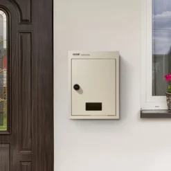 VEVOR Through The Wall Drop Box, Heavy Duty Steel Through The Wall Mailbox With 2.8-7.9" 13" Combination Lock, 12.5x6.3x16.9" Mail Drop Box, Beige