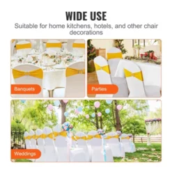 VEVOR Stretch Spandex Chair Sashes, Chair Slipcover And Stretch Chair Sash With Round Buckle, Elastic Chair Bands, (50 PCS Golden Yellow) -Vevor GUEST 08da0d11 b764 444b b6b6 0a3370324503