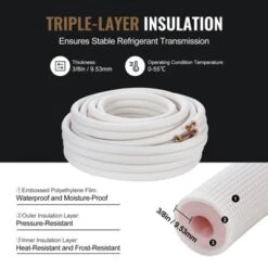 VEVOR 50FT Mini Split Line Set, 1/4" & 3/8" O.D Copper Pipes Tubing And Triple-Layer Insulation, For Mini Split Air Conditioning Refrigerant, White -Vevor GUEST 08e2feb6 95c7 44df b8f3 276e51478ee3