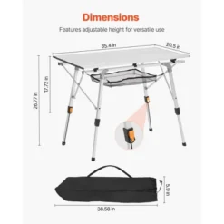 VEVOR Folding Camping Table, Portable Roll Up Side Tables, Lightweight Aluminum Beach Table With Adjustable Height, Top Mesh Layer, Silver -Vevor GUEST 09a6c346 aecb 4ef4 b6f2 67ef2e115eb3
