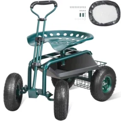 VEVOR Garden Cart Rolling Workseat With Wheels, 360 Degree Swivel Seat, Wagon Scooter With Steering Handle & Utility Tool Tray, Green -Vevor GUEST 09b19c21 de81 482e 98e8 8bde2db02999