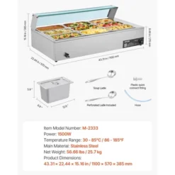 VEVOR Commercial Food Warmer, 1500W Electric Stainless Steel Steam Food Warmer With Glass Cover, 9-Pan Countertop Buffet Bain Marie, Silver -Vevor GUEST 0a5971c5 3c62 4496 b3fc d9653555ddb5