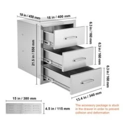 VEVOR Outdoor Kitchen Drawers 16" W X 21.5" H X 18" D, Flush Mount Triple Access BBQ Drawers With Stainless Steel Handle, BBQ Island Drawers,Silver -Vevor GUEST 0a71b7b2 f506 466b 9075 c81621a18540