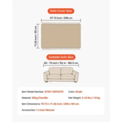 VEVOR Couch Cover, 117.72 X 71.26 Inch Boho Sofa Covers, Anti-Slip Chenille Cushion Protector For Sectional Sofa, Scratch-Resistant, Khaki -Vevor GUEST 0a885f4d 7e16 45d4 9f7e 361463bc1494
