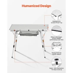 VEVOR Folding Camping Table, Portable Roll Up Side Tables, Lightweight Aluminum Beach Table With Adjustable Height, Top Mesh Layer, Silver -Vevor GUEST 0afd22b9 d94e 4b36 8a3e 9dddb15b68d8