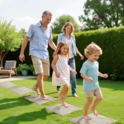 VEVOR Garden Stepping Stones, 4Pcs 15.5 X 15.5 In, Decorative Stepping Stones With Stakes, Weather-Resistant Plastic Pathway Pavers, Beige