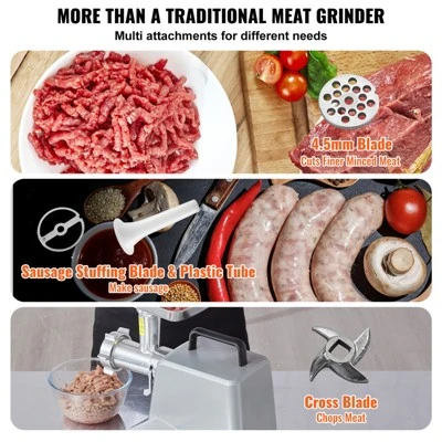 VEVOR Electric Meat Grinder, 5 Lb/Min Capacity, 575W(800W MAX) Industrial Meat Mincer With Blade, Grinding Plate, Sausage Stuffing Blade, Silver 3 VEVOR Electric Meat Grinder, 5 Lb/Min Capacity, 575W(800W MAX) Industrial Meat Mincer With Blade, Grinding Plate, Sausage Stuffing Blade, Silver - Image 3