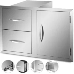 VEVOR Outdoor Kitchen Door Drawer Combo 32.5" W X 21.6" H X 20.5''D,Access Door/Double Drawers With Paper Towel Rack, BBQ Island Drawers, Silver -Vevor GUEST 0bb674bb a29e 4d2c 9343 437b8148c987