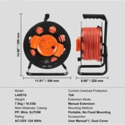 VEVOR Extension Cord Reel, 100FT, With 4 Outlets And Dust Cover, Heavy Duty 12AWG SJTOW Power Cord, Manual Cord Reel, Orange -Vevor GUEST 0bca8c0c b2a0 46ce b670 ae3074e900d3