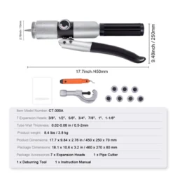 VEVOR Hydraulic Tube Expander, 3/8" To 1-1/8" OD, HAVC Hydraulic Swaging Tool With 7 Pipe Expander Heads, Deburring Tool, Pipe Cutter, Silver -Vevor GUEST 0beff072 e848 414a 9f63 63ce6f683f66