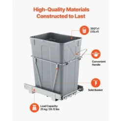 VEVOR Pullout Trash Can For Kitchen Cabinets, 35 QT Garbage Waste Recycling Bin, Under Mount Waste Container, Gray -Vevor GUEST 0c5d8206 2bcf 4696 8925 a3e57e7ecd2b