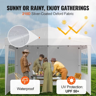 VEVOR Pop Up Canopy, 10 X 10 Ft, Instant Pop Up Gazebo Tent, Portable Easy Up Canopy With 3 Sidewalls & 2 Ventilated Windows, 3 Height Settings 2 VEVOR Pop Up Canopy, 10 X 10 Ft, Instant Pop Up Gazebo Tent, Portable Easy Up Canopy With 3 Sidewalls & 2 Ventilated Windows, 3 Height Settings - Image 2
