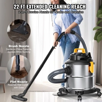 VEVOR Stainless Steel Wet Dry Shop Vacuum, 5.5 Gallon 6 Peak HP Wet/Dry Vac, Powerful Suction, Small Vac Perfect For Carpet Debris, Pet Hair 4 VEVOR Stainless Steel Wet Dry Shop Vacuum, 5.5 Gallon 6 Peak HP Wet/Dry Vac, Powerful Suction, Small Vac Perfect For Carpet Debris, Pet Hair - Image 4