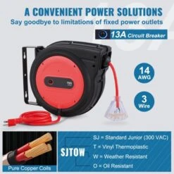 VEVOR Retractable Extension Cord Reel, 75 FT, Heavy Duty 14AWG/3C SJTOW Retractable Power Cord With Lighted Triple Tap Outlet, Black -Vevor GUEST 0d7ad750 aac1 4085 a66b d215b97cd76d