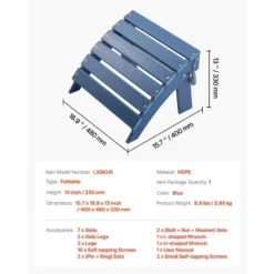 VEVOR Adirondack Ottoman, 15.7L X 18.9W X 13H Inch HDPE Plastic Folding Adirondack Ottoman, Weather-Resistant Foot Rest For Adirondack Chair, Blue -Vevor GUEST 0dbfb5dc 149c 40f5 a32b fc7ad8004826