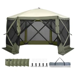 VEVOR Pop Up Gazebo Tent, Pop-Up Screen Tent 6 Sided Canopy Sun Shelter With 6 Removable Privacy Wind Cloths & Mesh Windows, Army Green -Vevor GUEST 0e2a849b 70cd 4381 a99c aada48a02abb