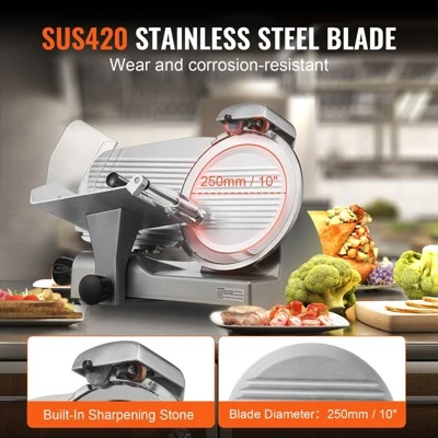 VEVOR Meat Slicer, 340W Electric Deli Food Slicer With 10" SUS420 Stainless Steel Blade And Built-in Sharpening Stone, 0-0.6 Inch Adjustable Thickness 4 VEVOR Meat Slicer, 340W Electric Deli Food Slicer With 10" SUS420 Stainless Steel Blade And Built-in Sharpening Stone, 0-0.6 Inch Adjustable Thickness - Image 4