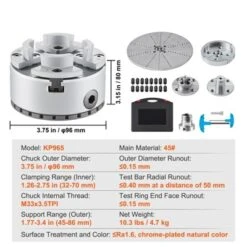 VEVOR KP965 Lathe Chuck, 4-Jaw 3.75" Diameter, Metal Lathe Chuck Turning Machine Accessories With 5 Sets Of Jaws, Self-centering Tool, Silver -Vevor GUEST 0e902032 9671 4a3e be23 74e77f168984