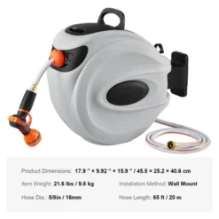 VEVOR Retractable Hose Reel, 65 Ft X 5/8 Inch, 180° Swivel Bracket Wall-Mounted, Garden Water Hose Reel With 9-Pattern Nozzle, Automatic Rewind -Vevor GUEST 0e9798ed d25a 4eab aa70 aa099faf7e32